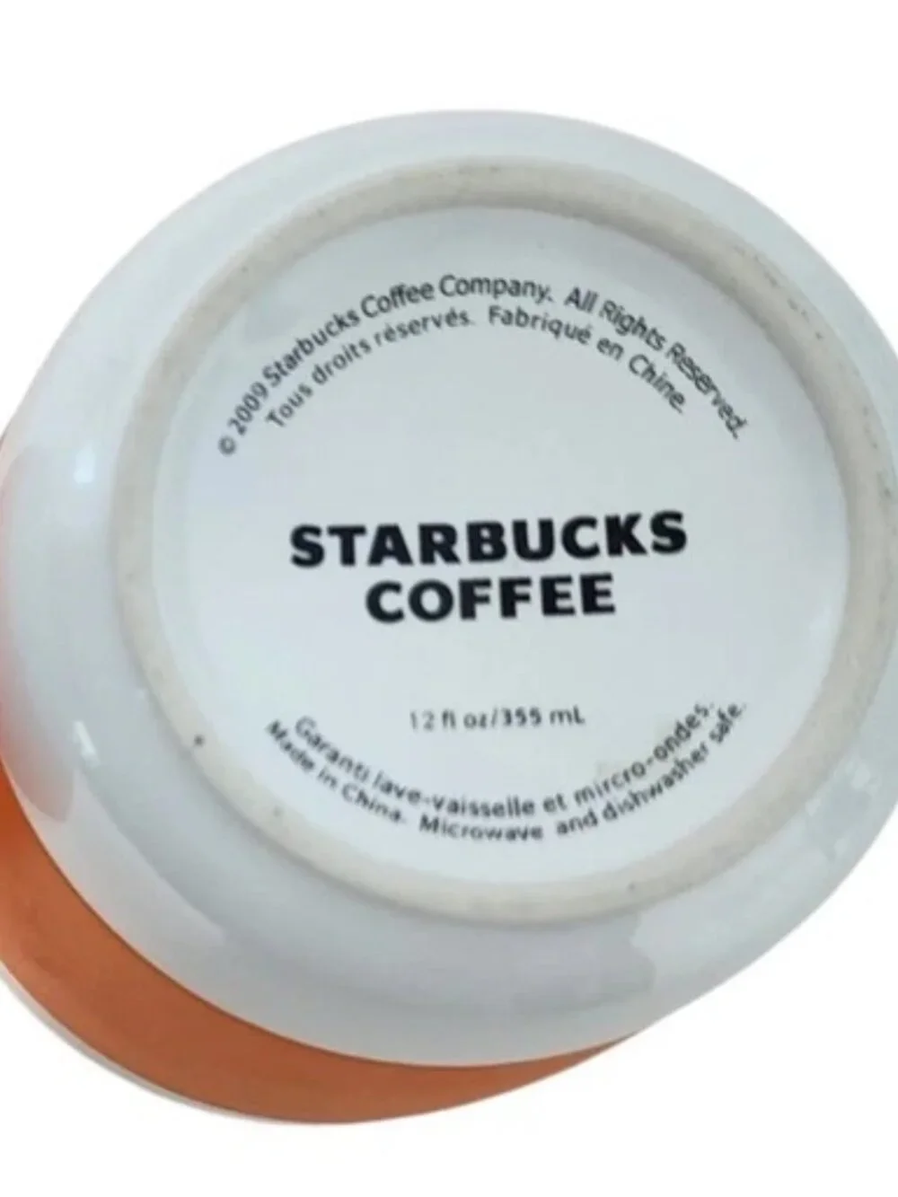 Starbucks 2009 Orange No Handle 12 Oz Coffee Tea Cup Mug Rubber Grip